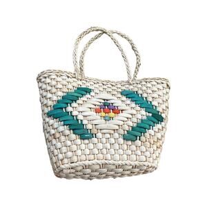 Vintage wicker straw handbag, summer purse, spring beach purse